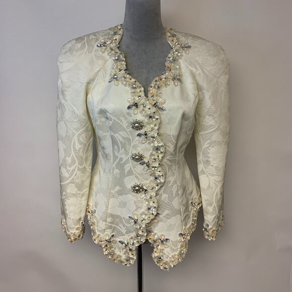 Julie Duroche Jacket Wedding Formal Elegant Retro Mature Sequins Womens SZ 10 - Picture 1 of 14